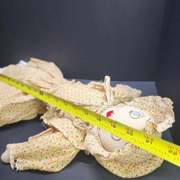 Vintage Handmade Cloth Rag Prairie Girl Doll 21'' with Floral Yellow Dress - Picture 7 of 8